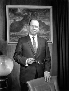 Harold Bailey stands for a formal portrait in the Presidentâ€™s Office in the early 1970s. In a book being published later this year, Bailey gives a detailed look at the history of SDSU during his tenure at State from 1951 to 1985 with a particular emphasis on the years he served as chief academic officer (1961-85).