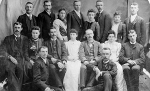 The graduating class of 1892 included Hubert B. Mathews (top row, third from right) and Albert S. Harding (middle row, far right). Both went on to long and distinguished careers as professors at the college. Mathews was part of the 1889 football team that played the first game against the University of South Dakota.