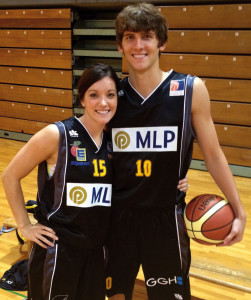 Clint and Jill Sargent pose in the uniforms of their Heidelberg, Germany, basketball teams