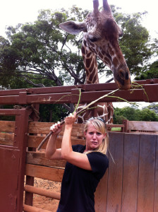 Arne goofs around with a giraffe, a normal day in the life of a Honolulu Wildlife Educator. In 2012, Arne moved to the island of Oahu to do outreach to schools for the Honolulu Zoological Society.