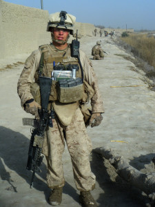 Aaron Delzer, who served in the infantry with the Marines, spent seven months in Afghanistan. He is shown here on the Patriots route, an area where the Marines had come in contact with a lot of homemade bombs and firefights with Taliban fighters.