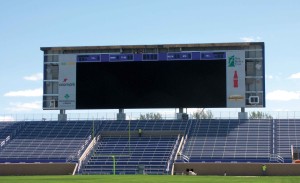 The largest video board in the Football Championship Subdivision graces Coughlin-Alumni Stadium.