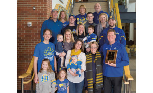 Brian and Denise Aamlid (front row, far right), of Sioux Falls, stand with members of their family in the University Student Union Feb. 13, 2016, when they were honored as the SDSU Family of the Year by Staters for State, the student arm of the SDSU Alumni Association. Both are 1981 graduates.