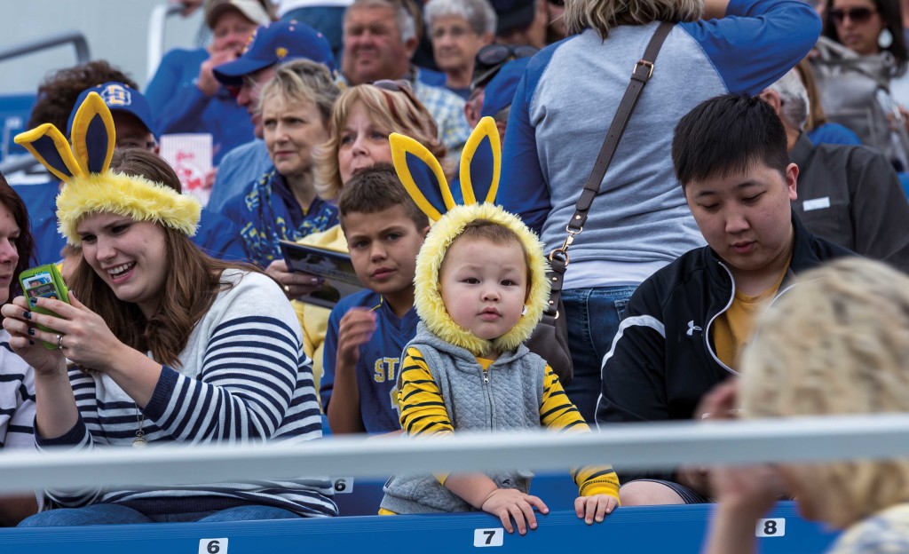 Jack!! Over here!!! This fan takes â€œEars Up!â€ to heart when cheering on the Jackrabbits.