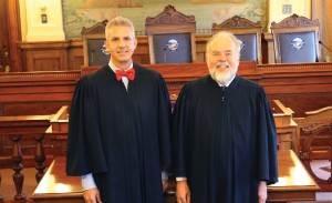 Mark Salter â€™90, left, joined Chief Justice David Gilbertson â€™72 on the South Dakota Supreme Court when it opened session in August.