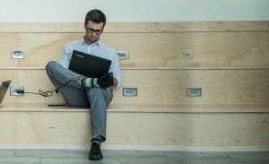 A student studies in the renovated space.