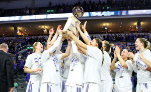 The Jackrabbits Women's Basketball Team defeated USD to win the Summit League Tournament. Photo by Dave Eggen/Inertia