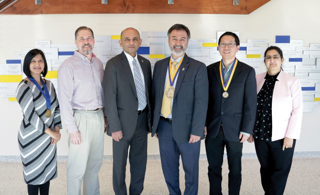 Six current endowed faculty and staff members participated in the 2019 SDSU Foundation Council of Trustees meeting in April. Left to right: Dr. Sharrel Pinto, Dr. Lloyd Metzger, Dr. Vikram Mistry, Dr. John Killefer, Dr. Quiquan Qiao and Dr. Komal Raina