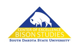 A sketch of a bison in blue and yellow triangle