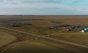 An aerial photo of farm land.