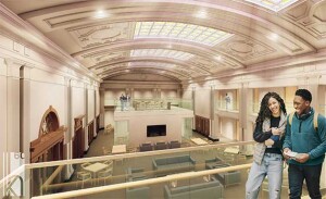 An architect rendering of the Great Hall on the second floor of Lincoln Hall.